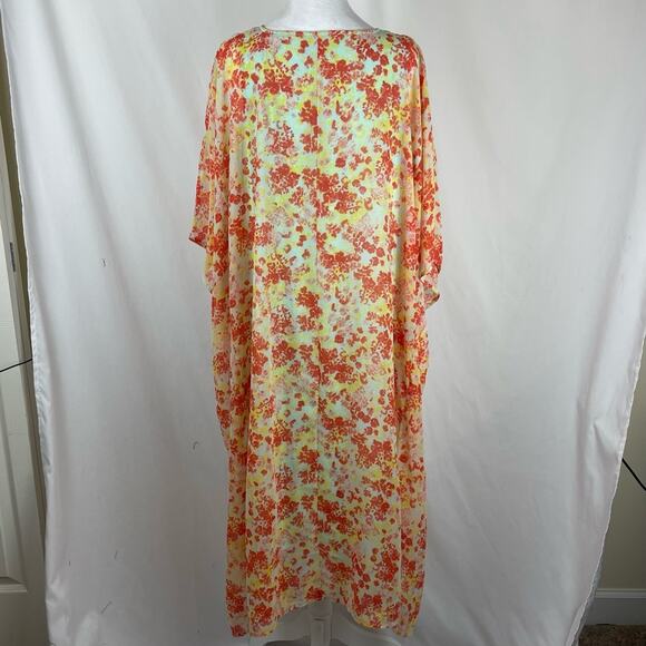 Jason Wu Sheer Floral Coastal Vacation Midi Kaftan Midi Dress NWOT Size L - Picture 5 of 13